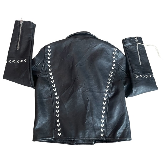 BlankNYC Faux Leather Moto Jacket Contrast Stitching Black White Tassel Size S - Picture 5 of 15
